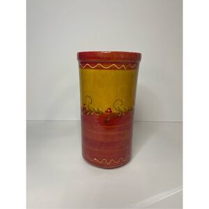 Utensil Holder or Vase Red and Golden Yellow Kitchen Decor Made in Spain